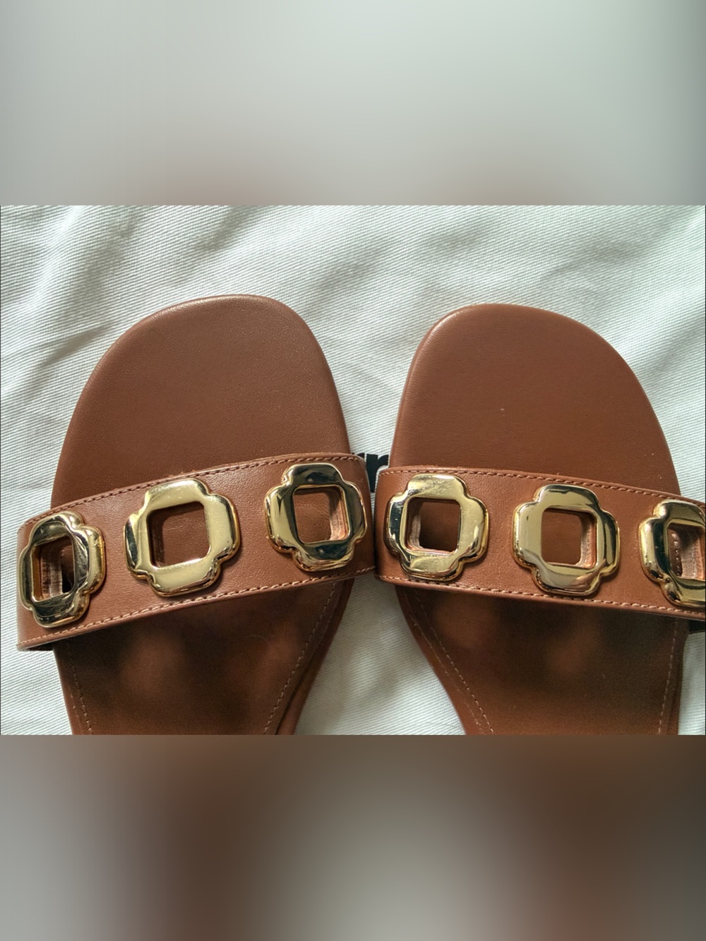 Larroude Caramel Brown Leather Sandals with Gold Hardware | Size 7 - Picture 2 of 8